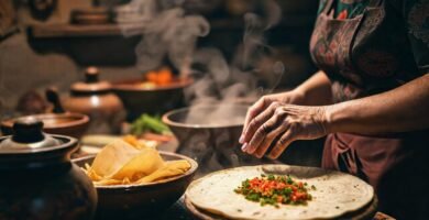 Mujer cocina tortillas tradicionales con detalle