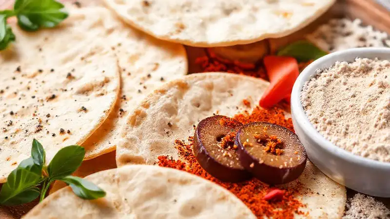 Tortillas, berenjena y especias apetitosas