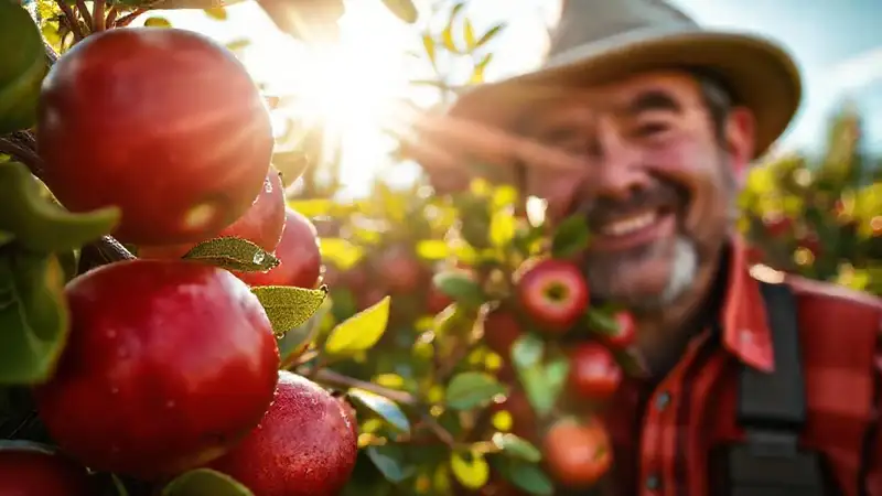 Manzanos rojos brillan bajo el sol