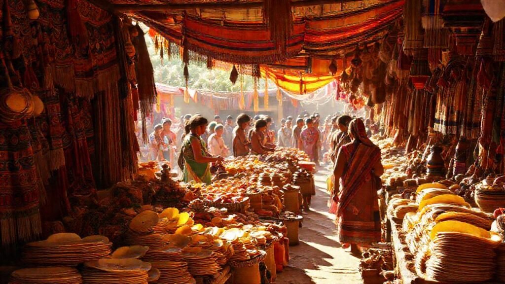 Mercado mesoamericano vibrante y ancestral