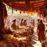 Mercado mesoamericano vibrante y ancestral