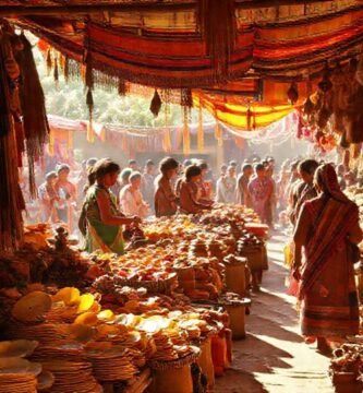 Mercado mesoamericano vibrante y ancestral