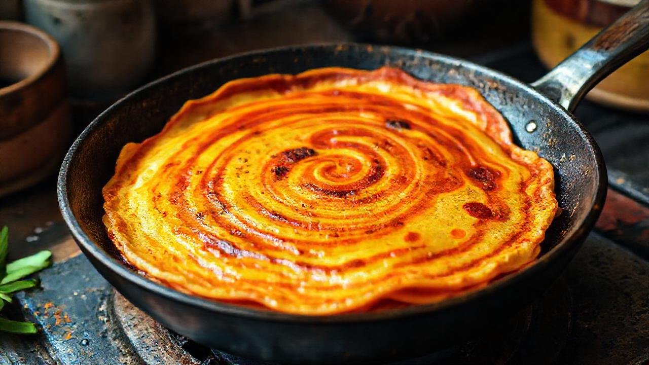 Una tortilla apetecible en luz cálida