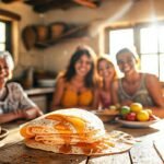 Familia feliz disfruta tortillas doradas