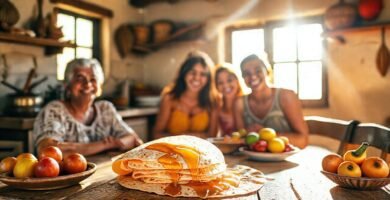 Familia feliz disfruta tortillas doradas